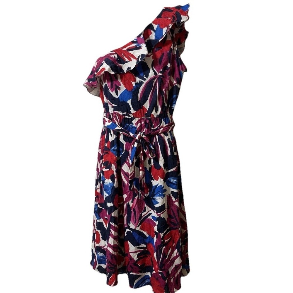 Donna Morgan Women's Ruffle One-Shoulder Sash Fit & Flare Midi Dress 2P